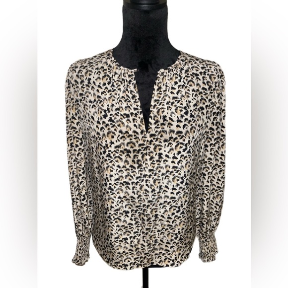 Rebecca Taylor 100% Silk Black and Cream Leopard Blouse- size 4 - Picture 1 of 6